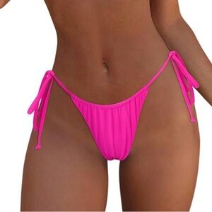 Sexy String Bikini Bottoms Swimwear Women’s Size M Hot Pink Side Tie Cheeky